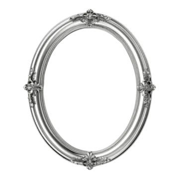 a silver oval frame on a white background