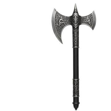 a black and white axe with an ornate design on it