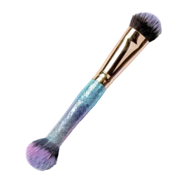 a makeup brush on a white background