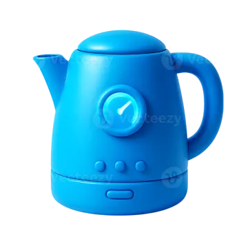 a blue kettle on a white background