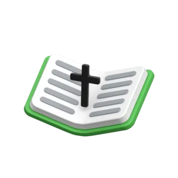 a green and white book with a cross on it