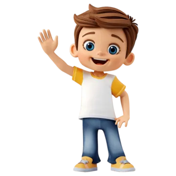 a cartoon boy with brown hair and blue jeans