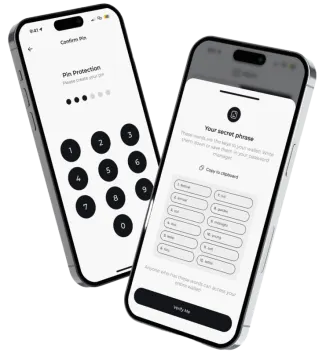 two smartphones, one with a remote control button and the other with an app