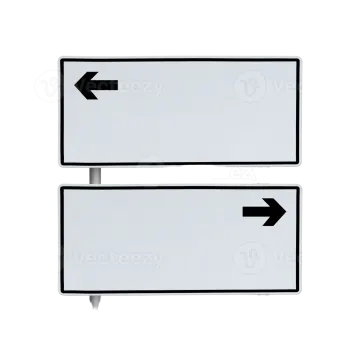 two white signs with an arrow pointing left and right