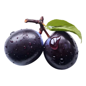 two plums with water drops on them