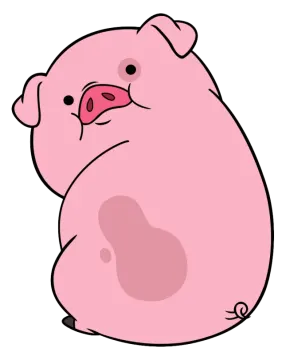 a pink pig sitting on the ground