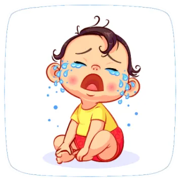 a crying baby sitting on the floor