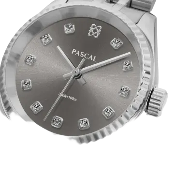 a silver watch with diamonds on the face