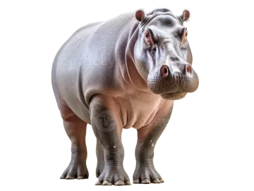 a hippo is standing and looking at the camera