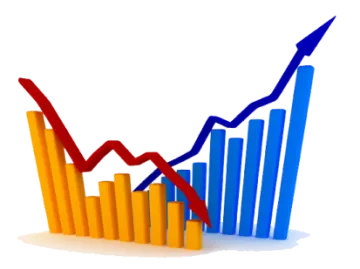 a bar chart with an arrow pointing upward