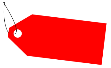 a red price tag on a white background