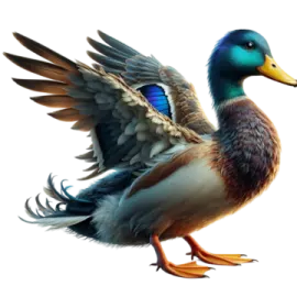 a duck with its wings spread out