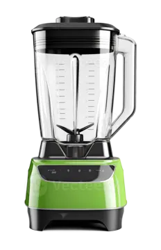 a green blender on a white background