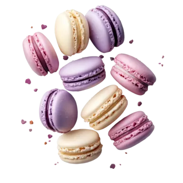 a pile of macaros on a white background