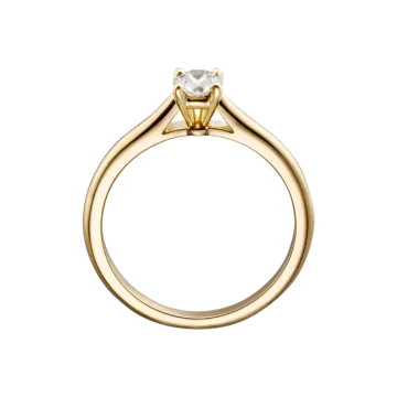 a yellow gold engagement ring with a single diamond