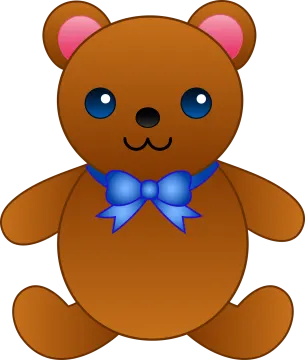 a brown teddy bear with a blue bow