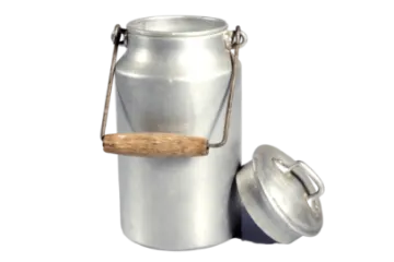 a metal canister with a wooden handle