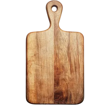 a wooden cutting board on a white background