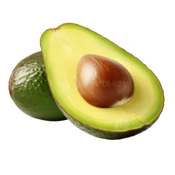 an avoca fruit cut in half on a white background