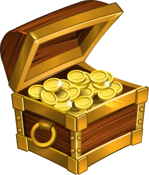a wooden chest filled with gold coins