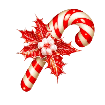 a candy cane with holly leaves and candy