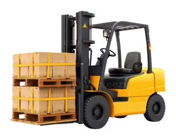 a fork truck with boxes on the back