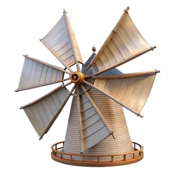 a metal windmill on a wooden stand