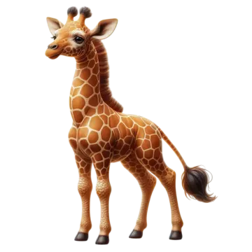 a stuffed giraf standing on top of a white surface