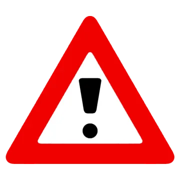 a red triangle with a black and white sign on it