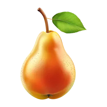 a pear with a leaf on it
