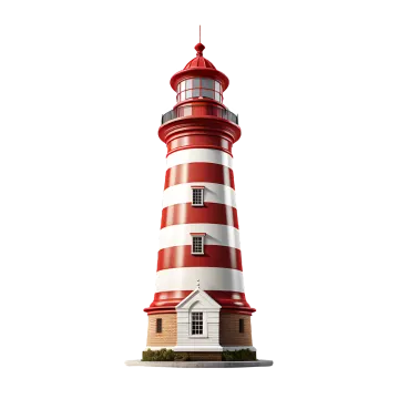 a red and white lighthouse on a white background