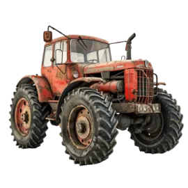 an old red tractor on a white background