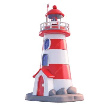 a red and white lighthouse on a white background
