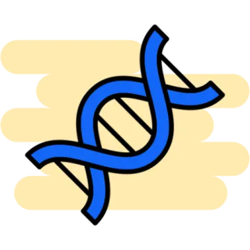 a blue dna symbol on a yellow background