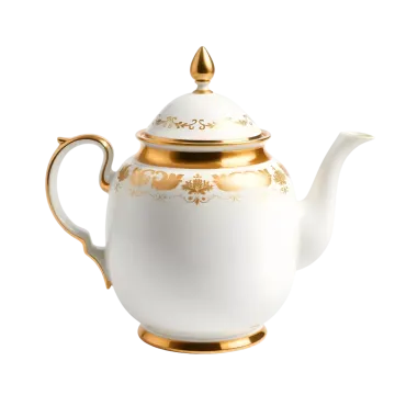 a white and gold teapot