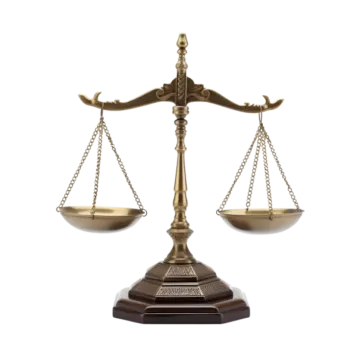 a golden balance scale on a white background