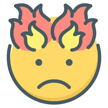 a yellow face with red flames on it