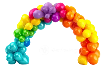 a rainbow colored balloon arch