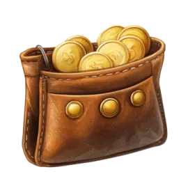 a brown leather purse filled with coins