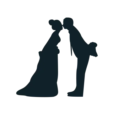a silhouette of a bride and groom kissing