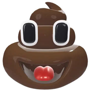 a brown poo with big eyes and a red nose