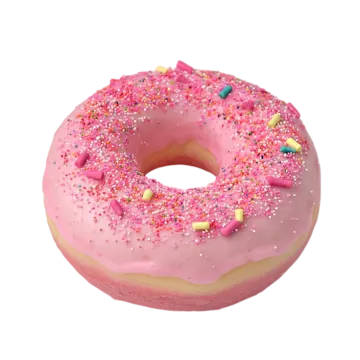 a pink donut with sprinngs on it