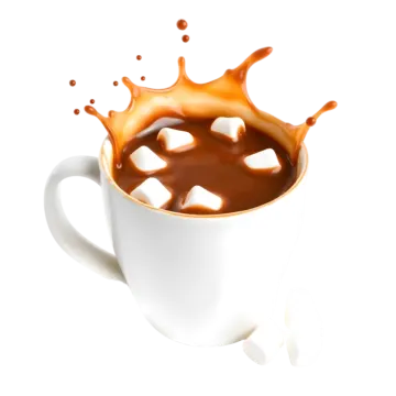 a cup of coffee with chocolate splashing out