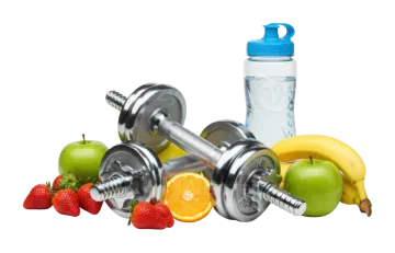 a bottle of water sitting next to a bunch of fruit