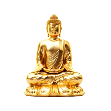 a golden buddha statue on a white background