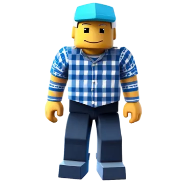a lego man with a blue hat and plaid shirt