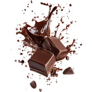 chocolate splashing out of a piece of chocolate on a white background