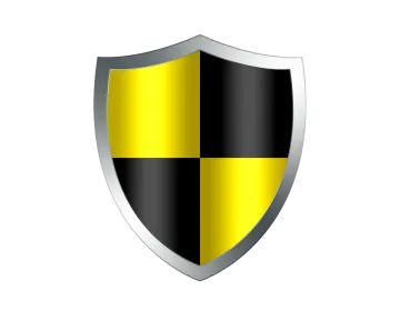 a black and yellow shield on a white background