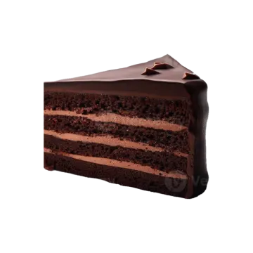a piece of chocolate cake on a white background
