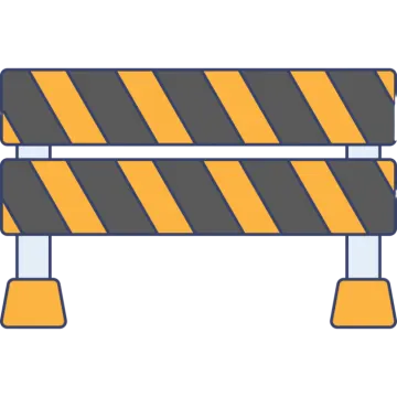 an orange and black barrier with yellow stripes